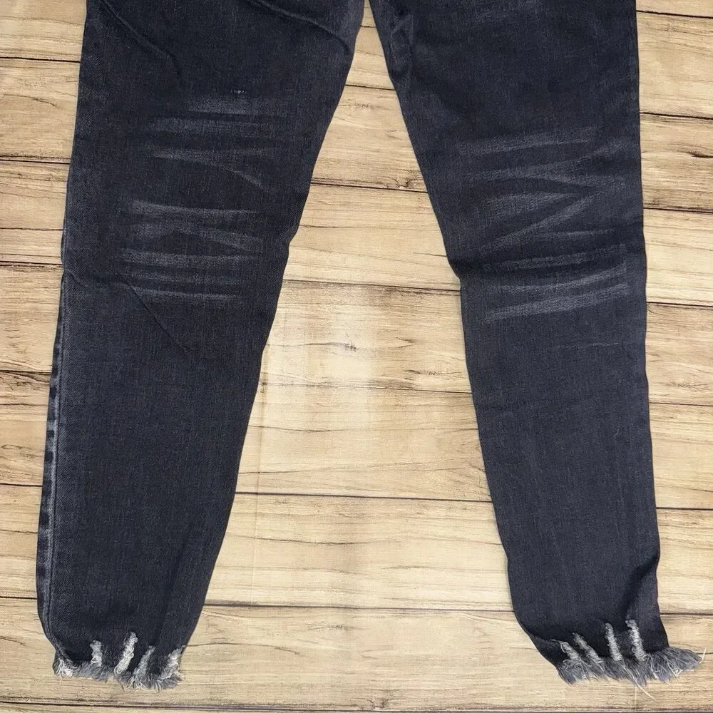 KanCan Maurices Skinny High Rise Black Jeans Raw Waist Hems Women's 28